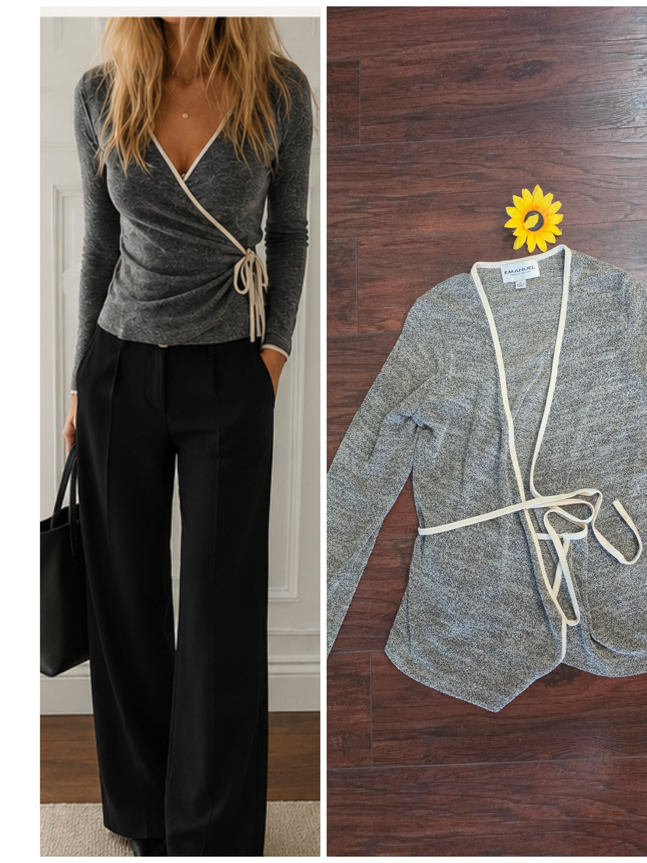 Emanuel Ungaro Gray Top With Cream Trim